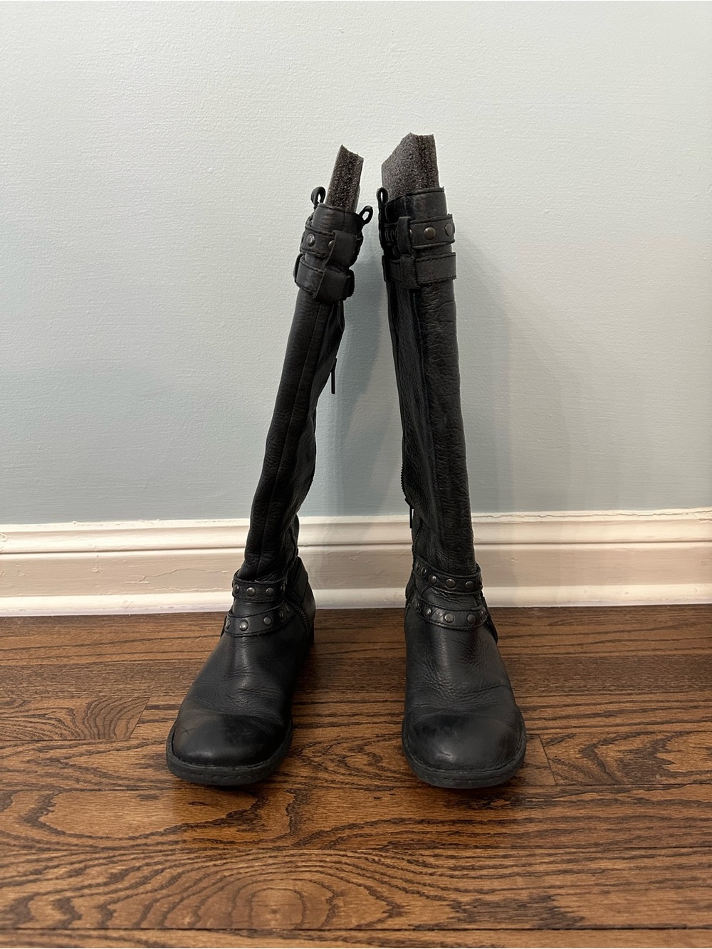 Børn Gwynne Black Leather Studded Moto Riding Boots - Size 8.5 / Euro 40